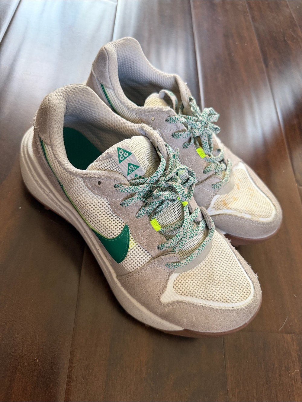 Nike Gray and Green Mesh Suede Sneakers